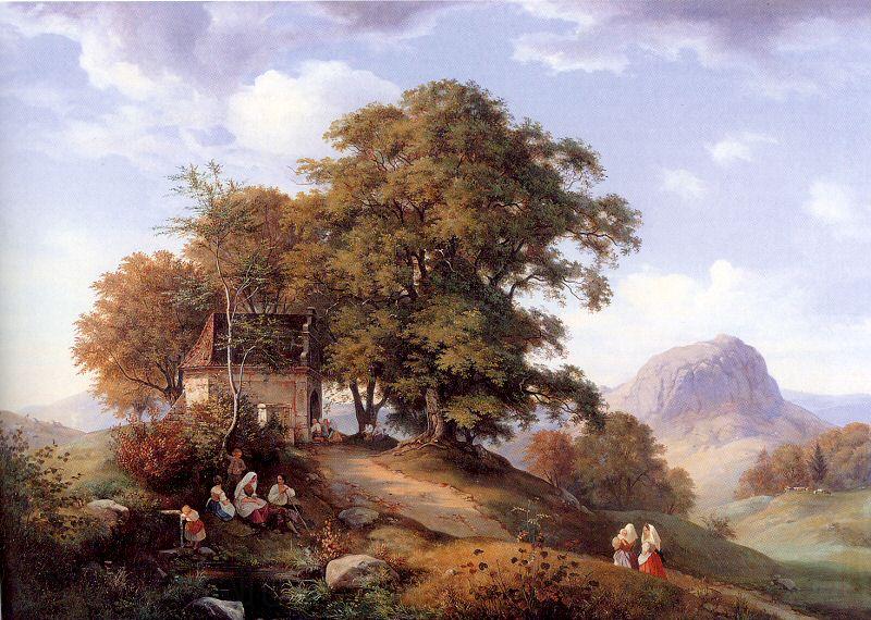 Oehme, Ernst Ferdinand An Autumn Afternoon near Bilin in Bohemia Spain oil painting art